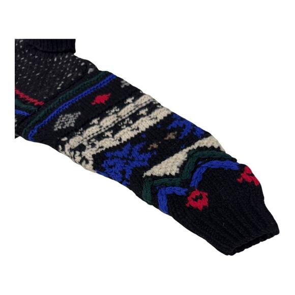 Vintage 80's GAP Men's Wool XL Black Red Green Gray Ivory Fair Isle Sweater - Picture 6 of 14